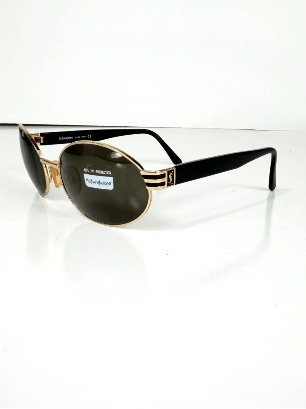 Vintage YSL Yves Saint Laurent 6050 Y105 Sunglasses Gold Black Deadstock Set VFC